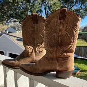 Brown leather cowboy cowgirl boots embroidered gray weathered suede western